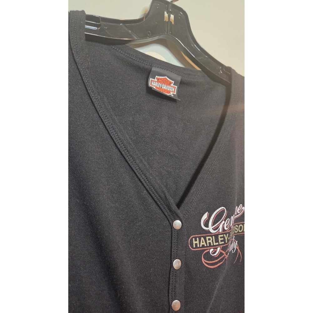 Harley-Davidson Charlotte NC Snap Front Cardigan Women XL Black Graphic‎ Y2K
